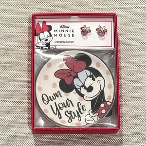 Disney Minnie Mouse Crystal Stud Pink Earrings in Sterling Silver & Trinket Dish